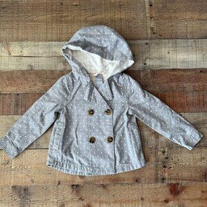 Tahari Girls Gray & White Polka Dot Double-Breasted Hooded Jacket Size 2T NWT